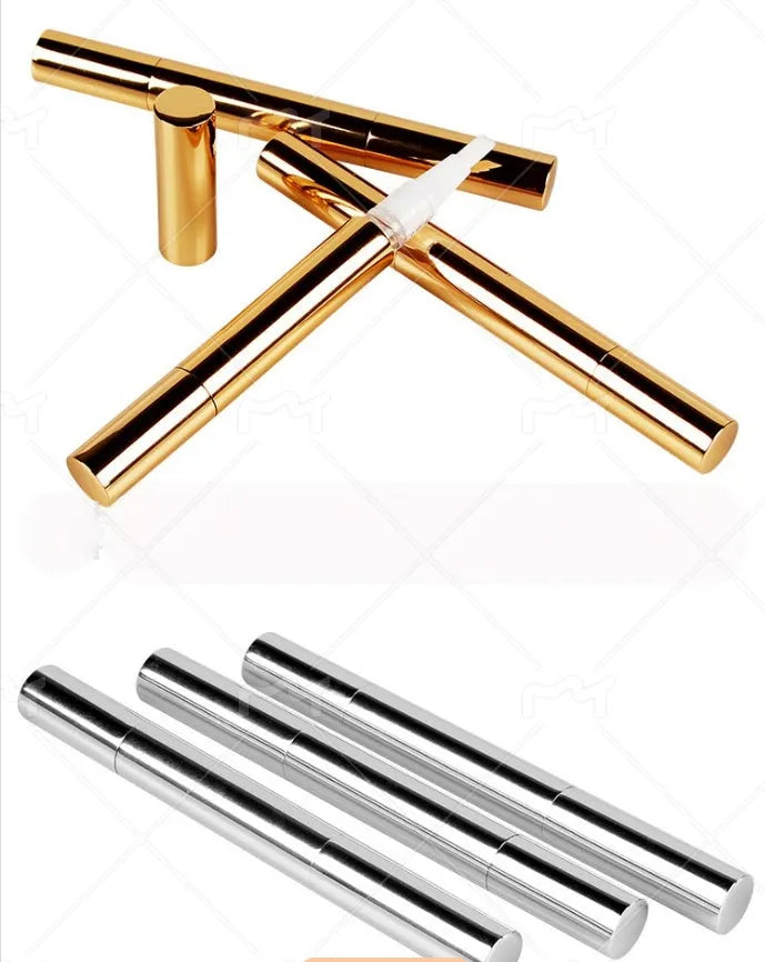 Teeth whitening pen with gel formula in plastic transparent or aluminium gold case designs