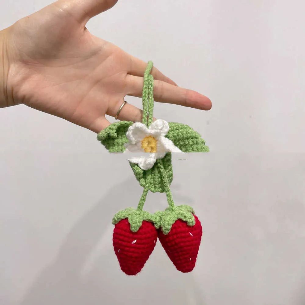 Handmade cotton and hemp knitted strawberry car pendant decorative ornament