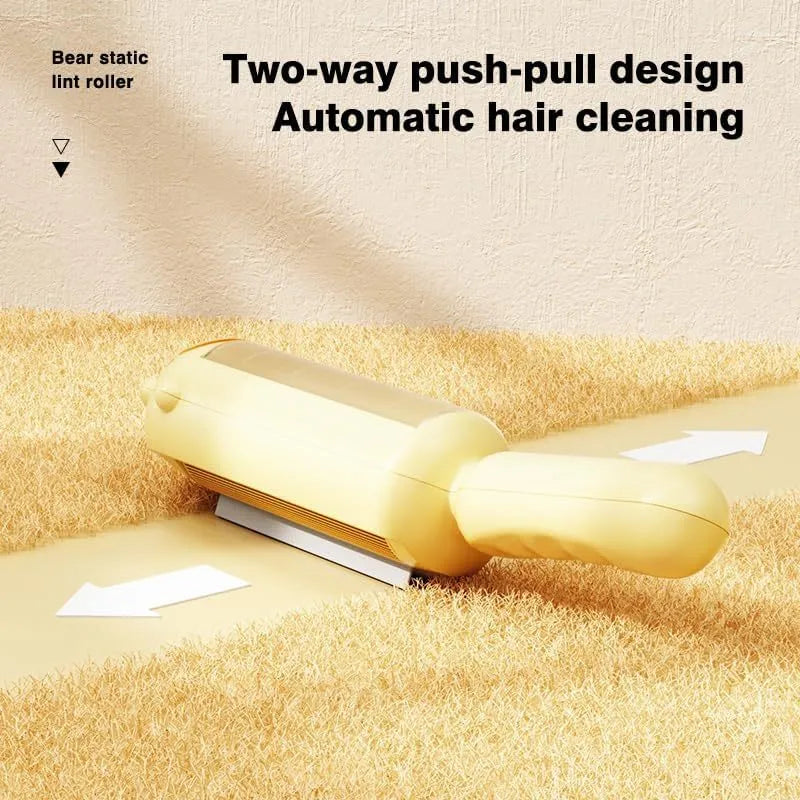 Blue reusable pet hair remover roller with storage container for furniture and car seat cleaning