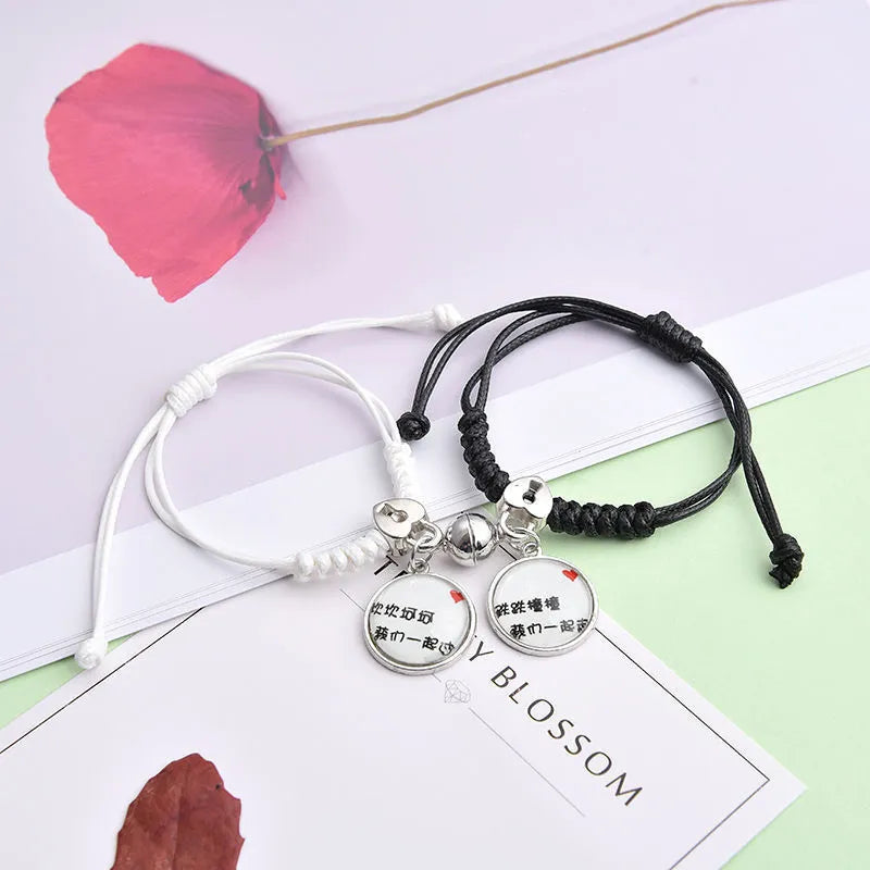Electroplated alloy suction cup couple bracelets with crown and diamond designs