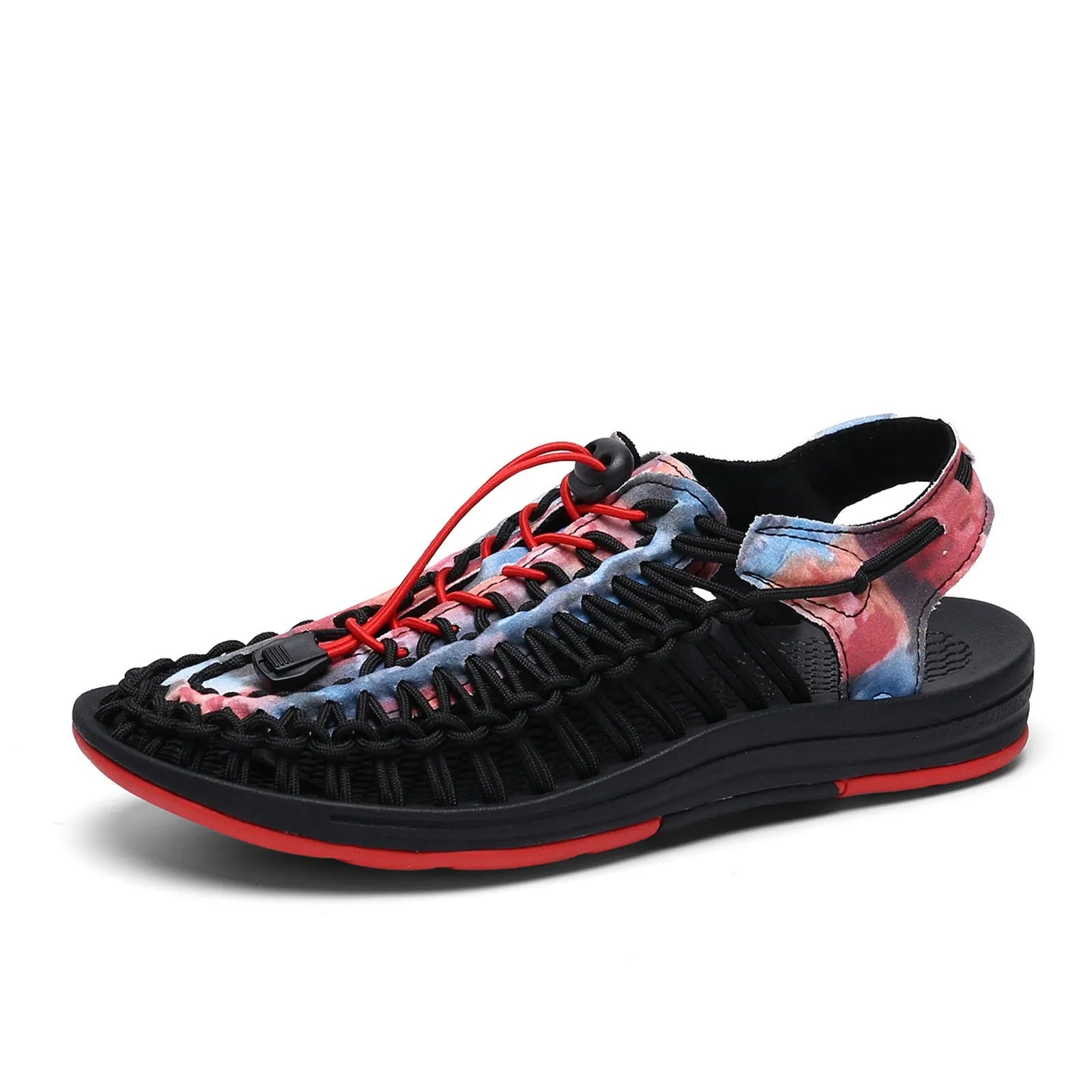 Elastic drawstring tie Roman sandals in multiple colours with a non-slip rubber sole.