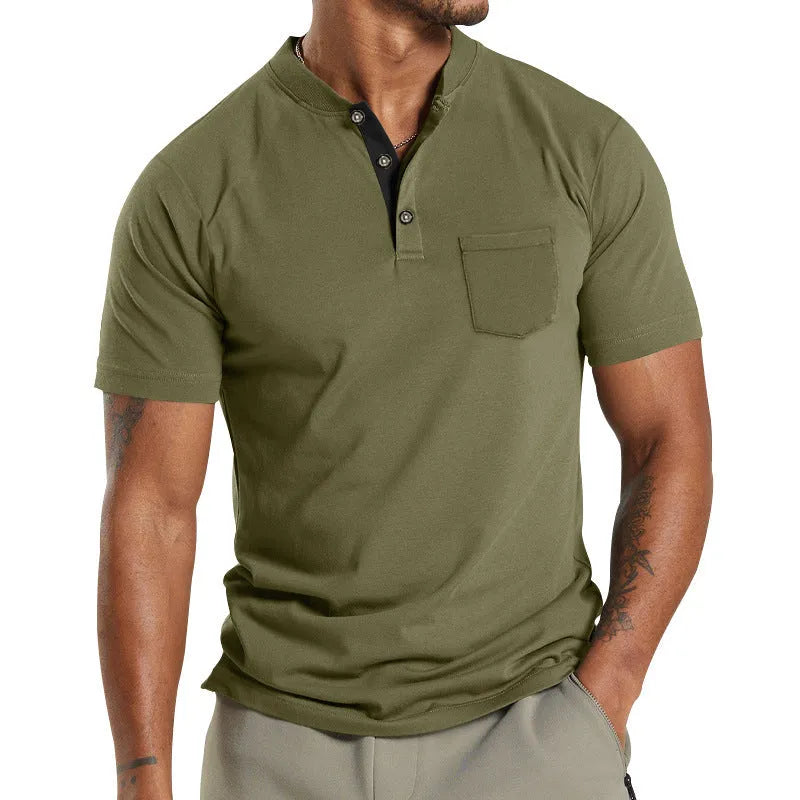 Men's lightweight polyester short sleeve shirt with button placket and chest pocket in army green