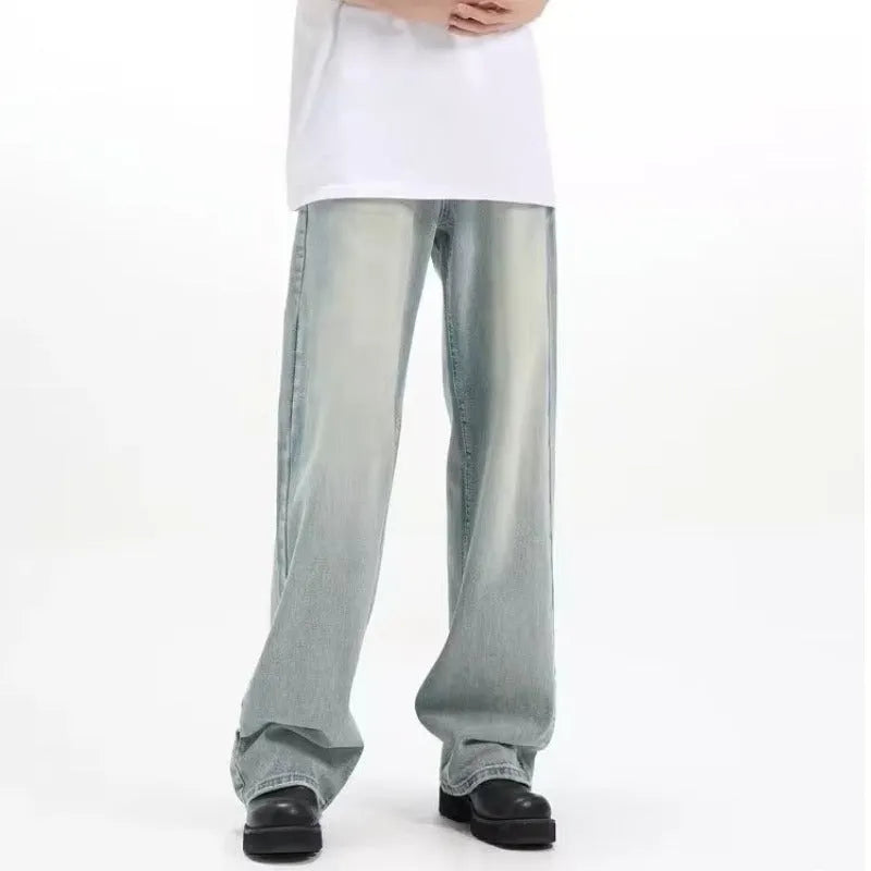 Blue rabbit fur retro casual trousers with a loose fit and elasticated waistband.