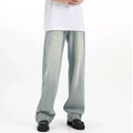 Blue rabbit fur retro casual trousers with a loose fit and elasticated waistband.