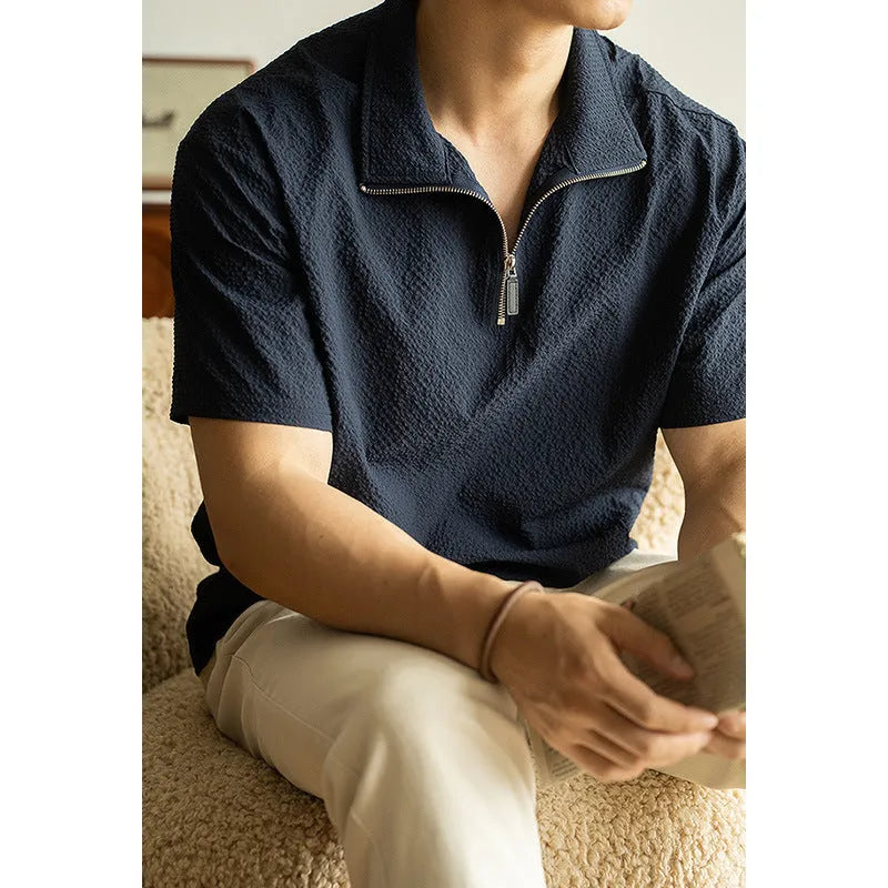 Men's loose fit ice silk T-shirt in cedar green with short sleeves and quick-dry polyester fabric