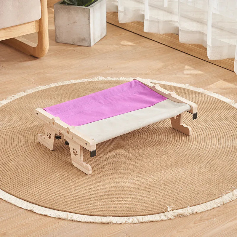 Wooden frame cat hammock hanging bed for balcony or window in one of seven available styles.