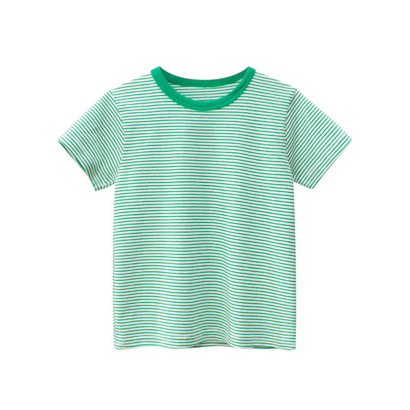 Striped baby boys summer short sleeve cotton bodysuit in rust red and white