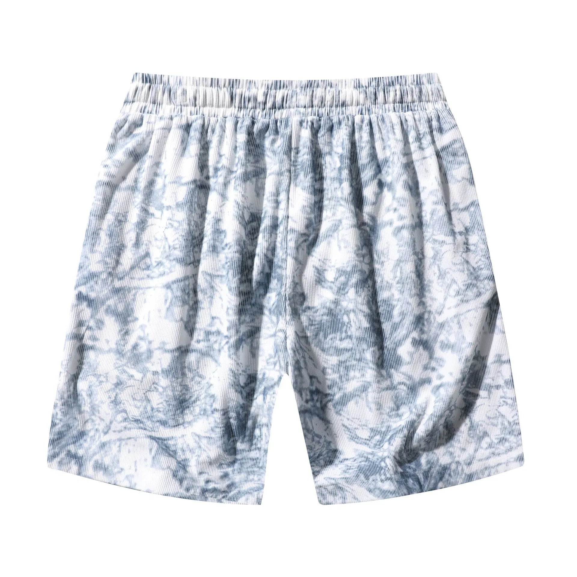Men's camouflage patterned corduroy athletic shorts with straight leg cut and high waist