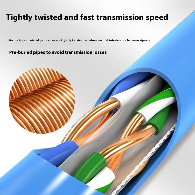 Blue Category 6 gigabit Ethernet network cable on a 305 metre reel with oxygen-free copper core