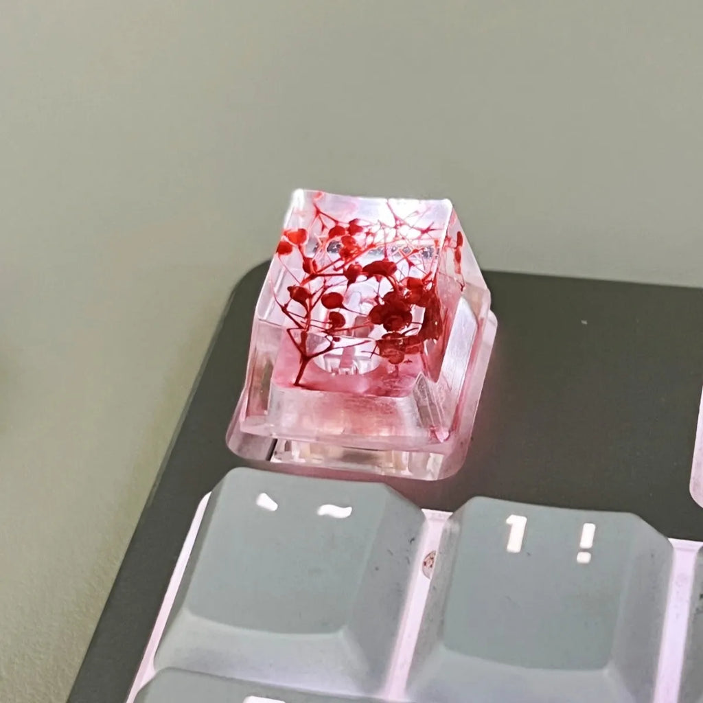 Green high-transparency resin keycap with starry sky design for mechanical keyboards