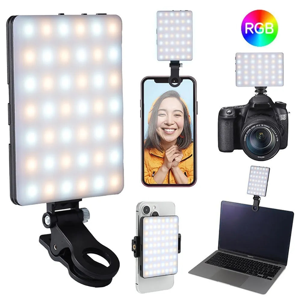 Portable LED fill light with clip attachment for mobile photography and video recording