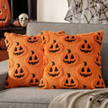 Plush stereo ghost embroidered black and white holiday decorative cushion cover 45x45cm on sofa