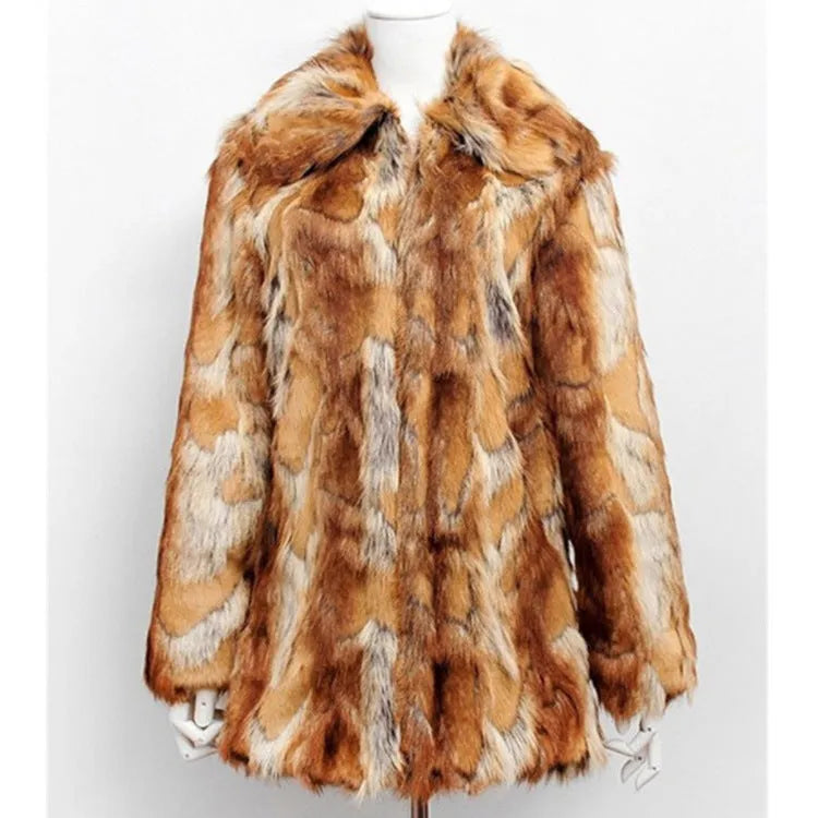 Women's slim-fit tiger pattern faux fur leather jacket on a hanger, showing long sleeves and medium length.