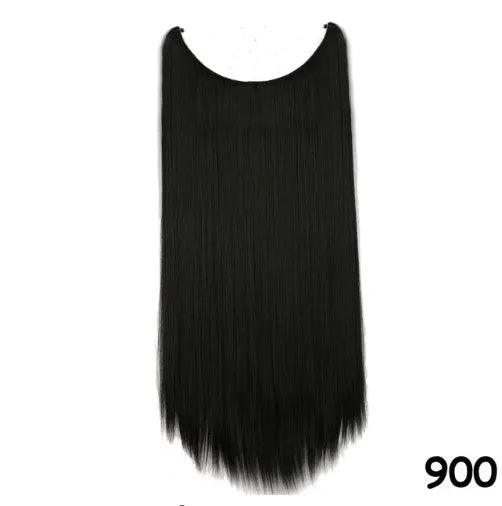 S-noilite 20 inch invisible wire hair extensions with fish line wire, silky straight synthetic black hair