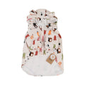 Beige dog raincoat with cartoon design featuring double waterproof PU coating