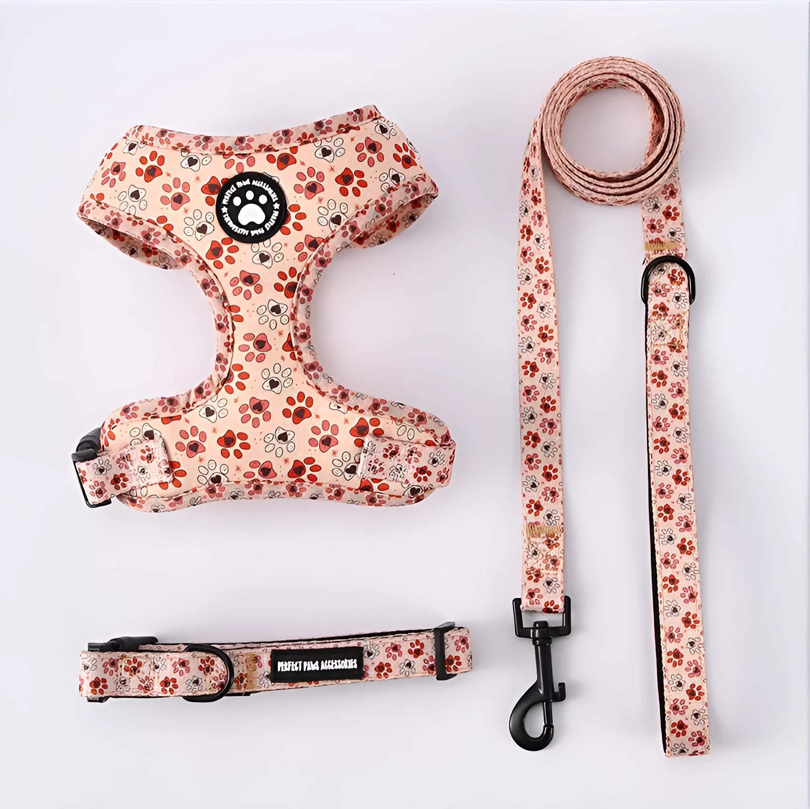 Pattern dog breast strap set with adjustable leash and collar in light purple, made from polyester