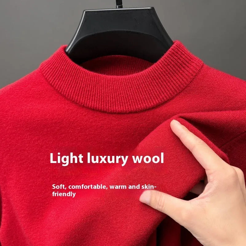 Men's half turtleneck wool knitwear pullover in deep sea blue colour showing regular fit and long sleeves