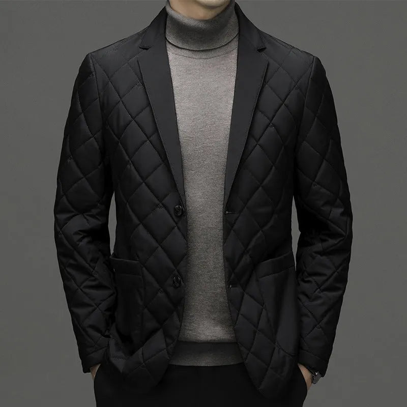 Men's winter down jacket with lapel styling and side seam pockets in solid colours