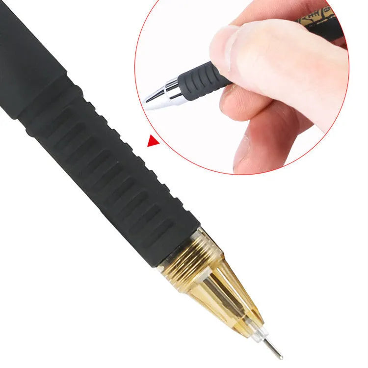 Set of eight carbon black gel pens showing bullet and needle tip options