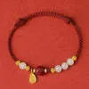 925 silver women's bracelet with Hetian jade and cinnabar red rope on adjustable chain