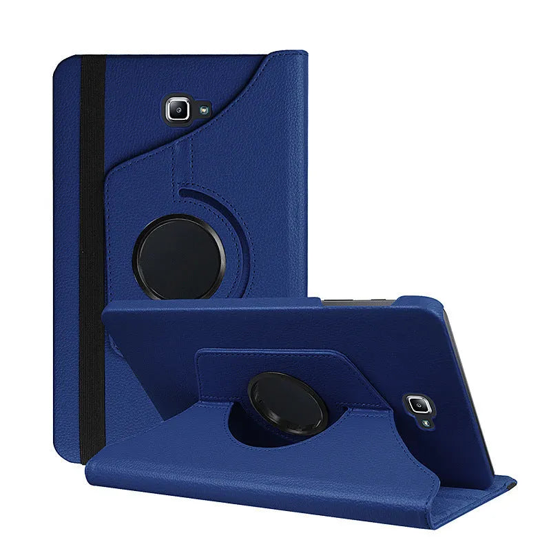 Lenovo T series rotating leather tablet case in black showing clamshell design and adjustable viewing angles