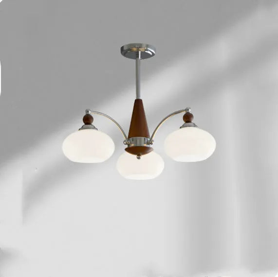 Creative persimmon glass chandelier with chrome fittings and multiple glass lampshades in middle ancient style