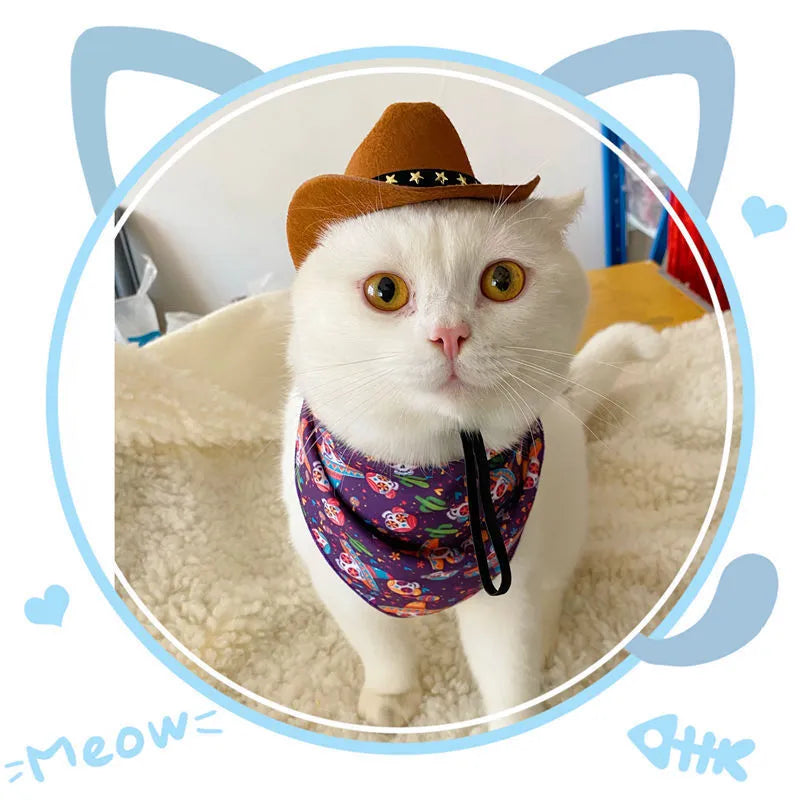 XINGX British cowboy hat for cats in non-woven fabric with decorative ribbon trim.