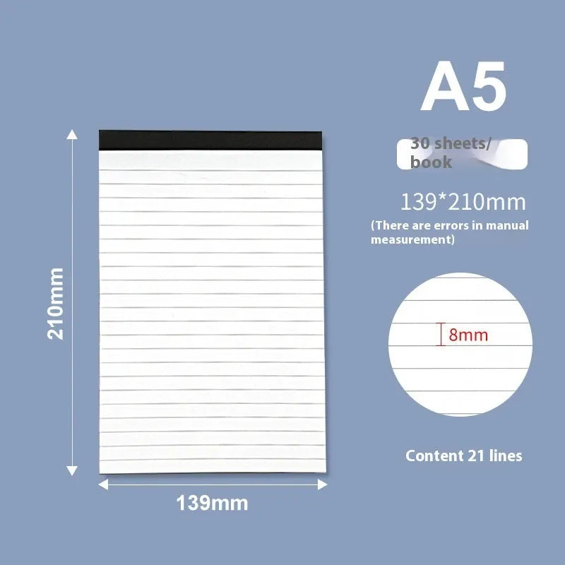 A4 tearable notebook with grid-lined ivory pages and wireless adhesive binding, shown in both A4 and A5 sizes