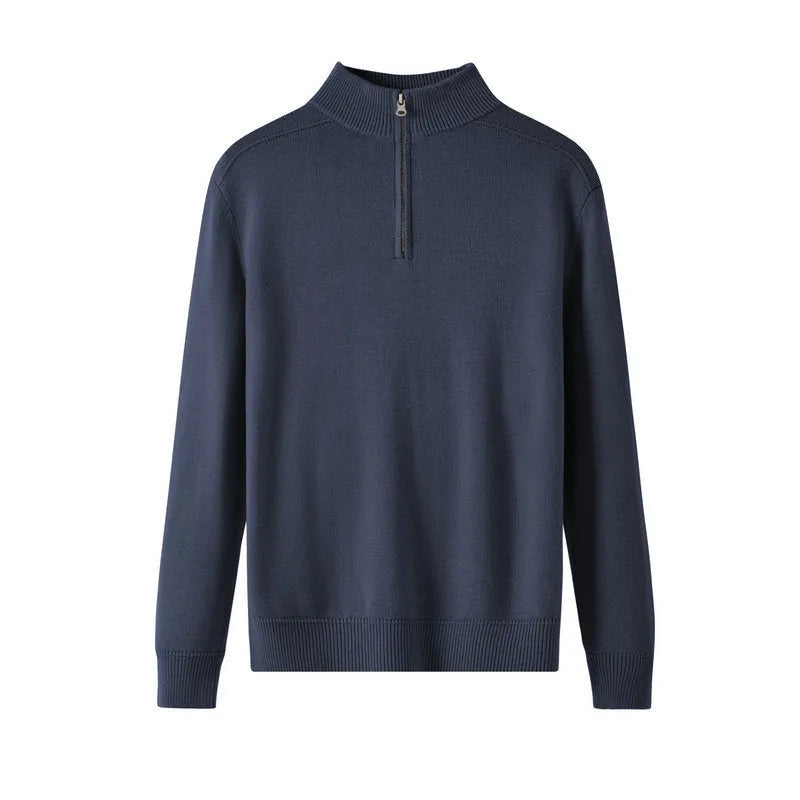 Men's slim-fit casual sweater in thickened wool, shown in a stone sand colour.