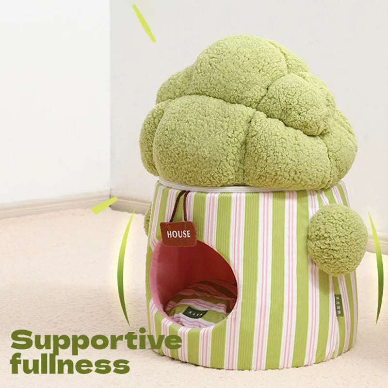 Cauliflower tree hole nest three-dimensional enclosed small dog house and cat bed in green colour