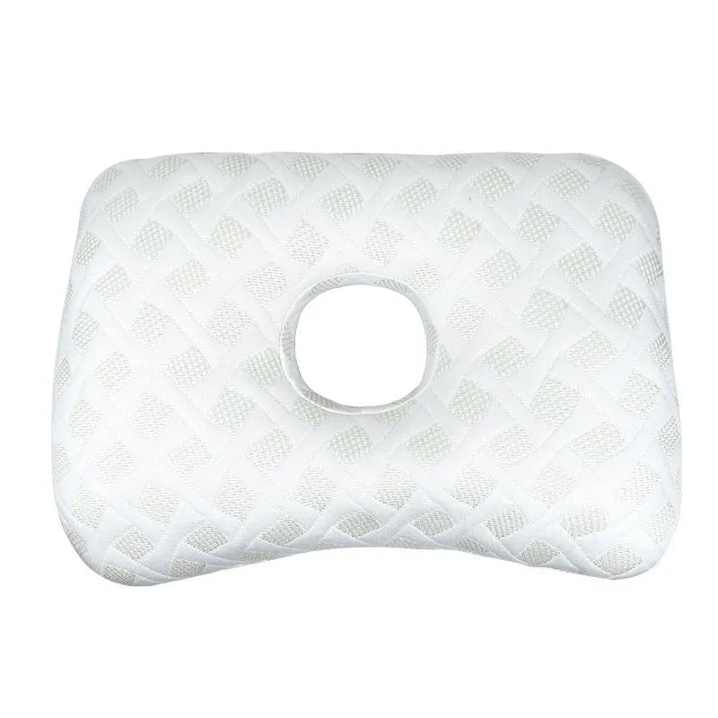 Single hole beauty salon ear pillow for adults in New Chinese style, shown in plaid grey colour, dimensions 39x28x6 cm.