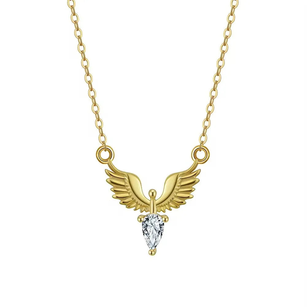Silver eagle pendant necklace with adjustable O-ring chain in white gold or yellow gold electroplating
