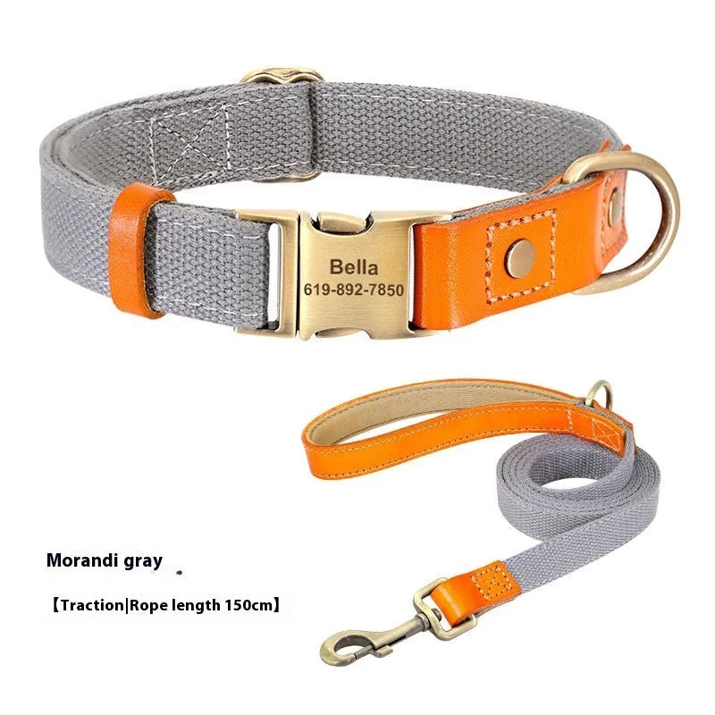 Small dog mohair neck collar and traction rope set in six colours with lettering, sizes XS S M.