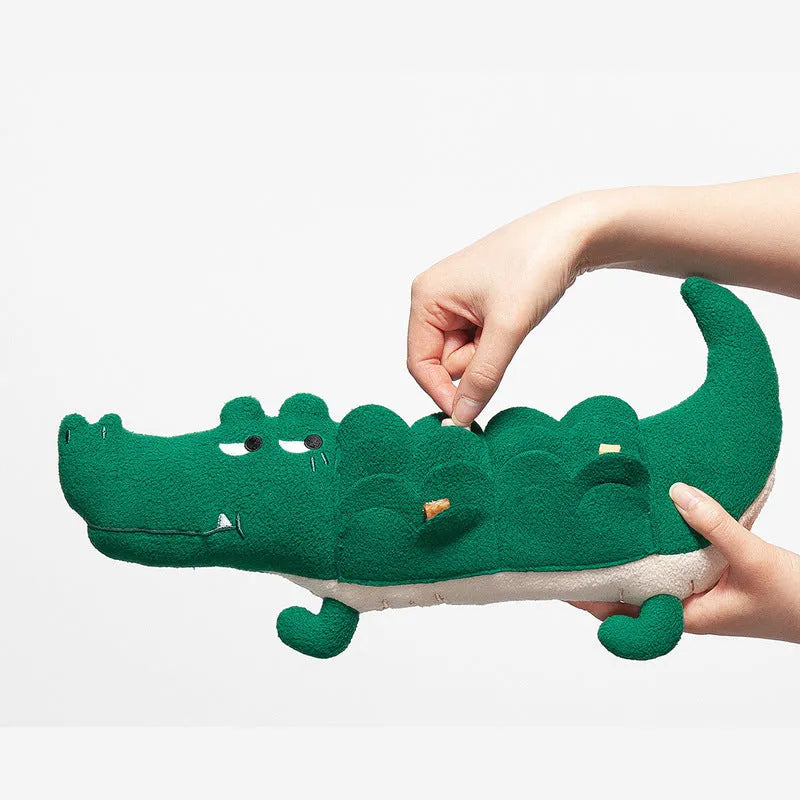 Green plush toy dog interactive pet toy measuring 35cm by 18cm