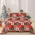 Red plaid pattern Christmas themed bedding three-piece set showing quilt cover and pillowcases.