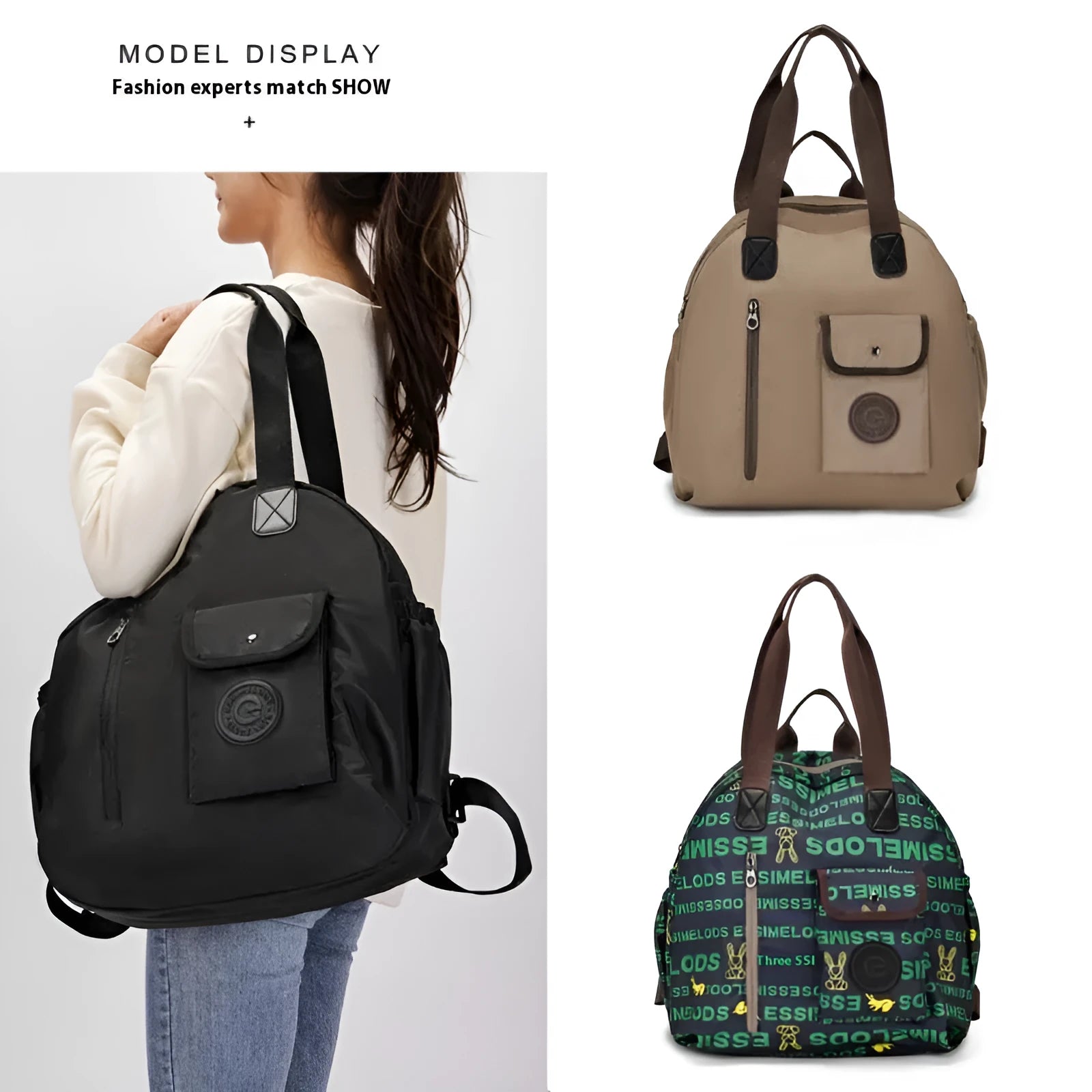 Large capacity nylon outdoor backpack with sandwich pocket design in black colour option