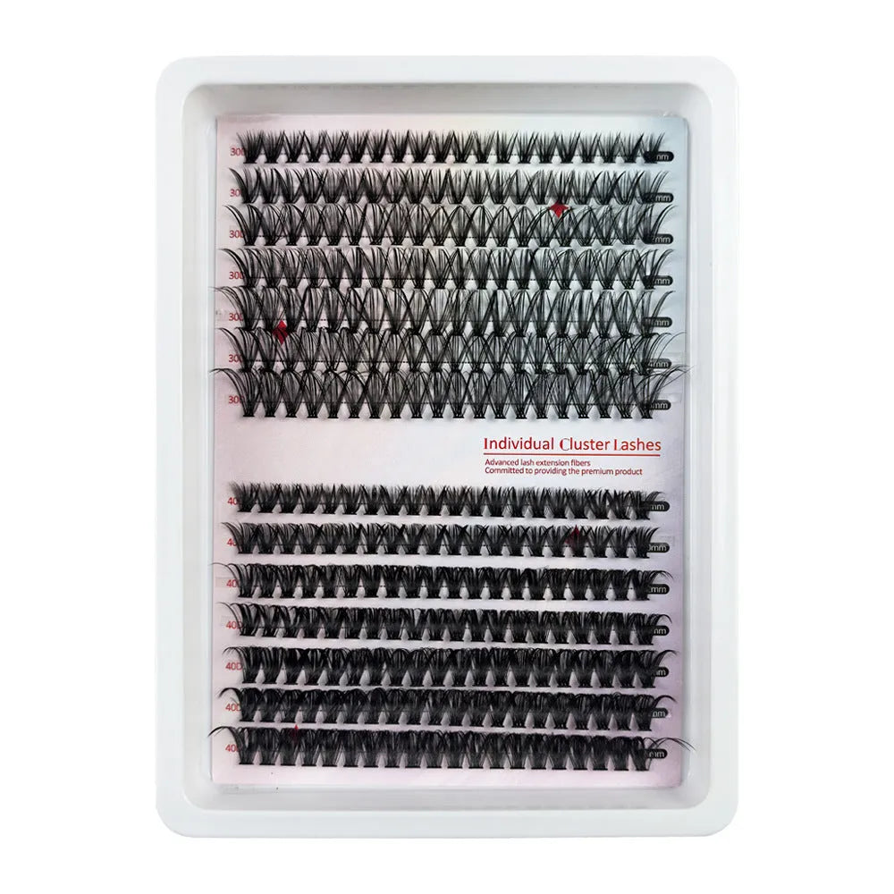Mixed false eyelash set showing five different styles in a large capacity storage box measuring 13.7cm by 13.5cm