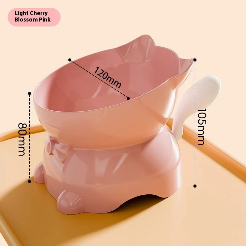 Stainless steel slanted cat bowl in black, blue, pink, or yellow colour with a non-slip base.