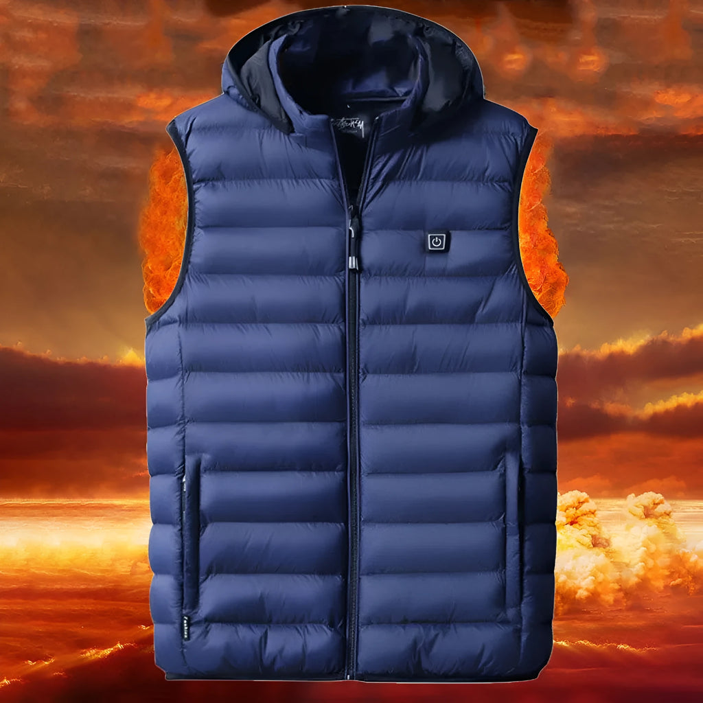 Heated cotton vest in black with USB power cable for outdoor winter use