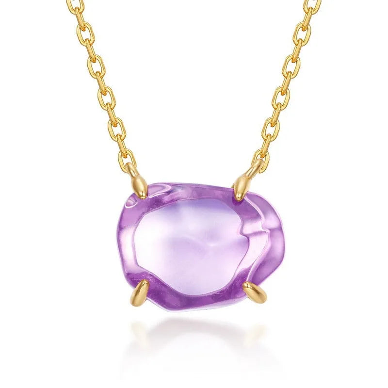 925 silver geometric necklace with pink amethyst electroplated finish