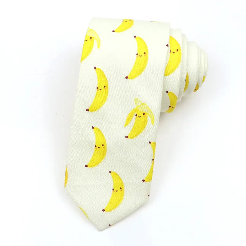 Korean style narrow men's cotton bow tie with a printed cartoon pattern in a selected colour.