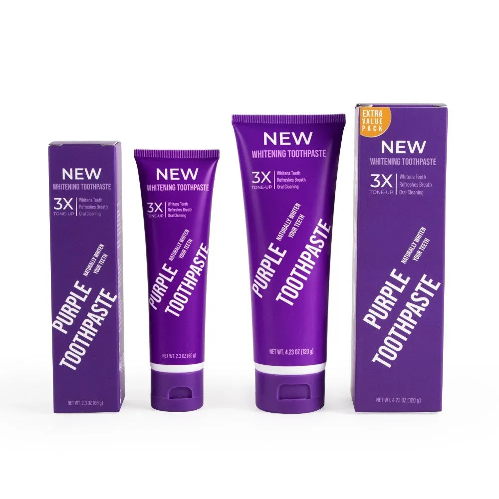 Purple whitening toothpaste tube for adults, 120g size for yellow stain removal