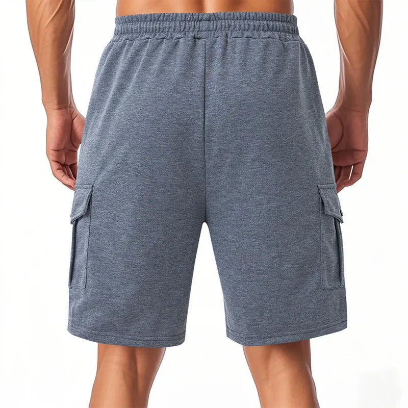 Sports cargo shorts in light grey with multiple pockets and loose fit design