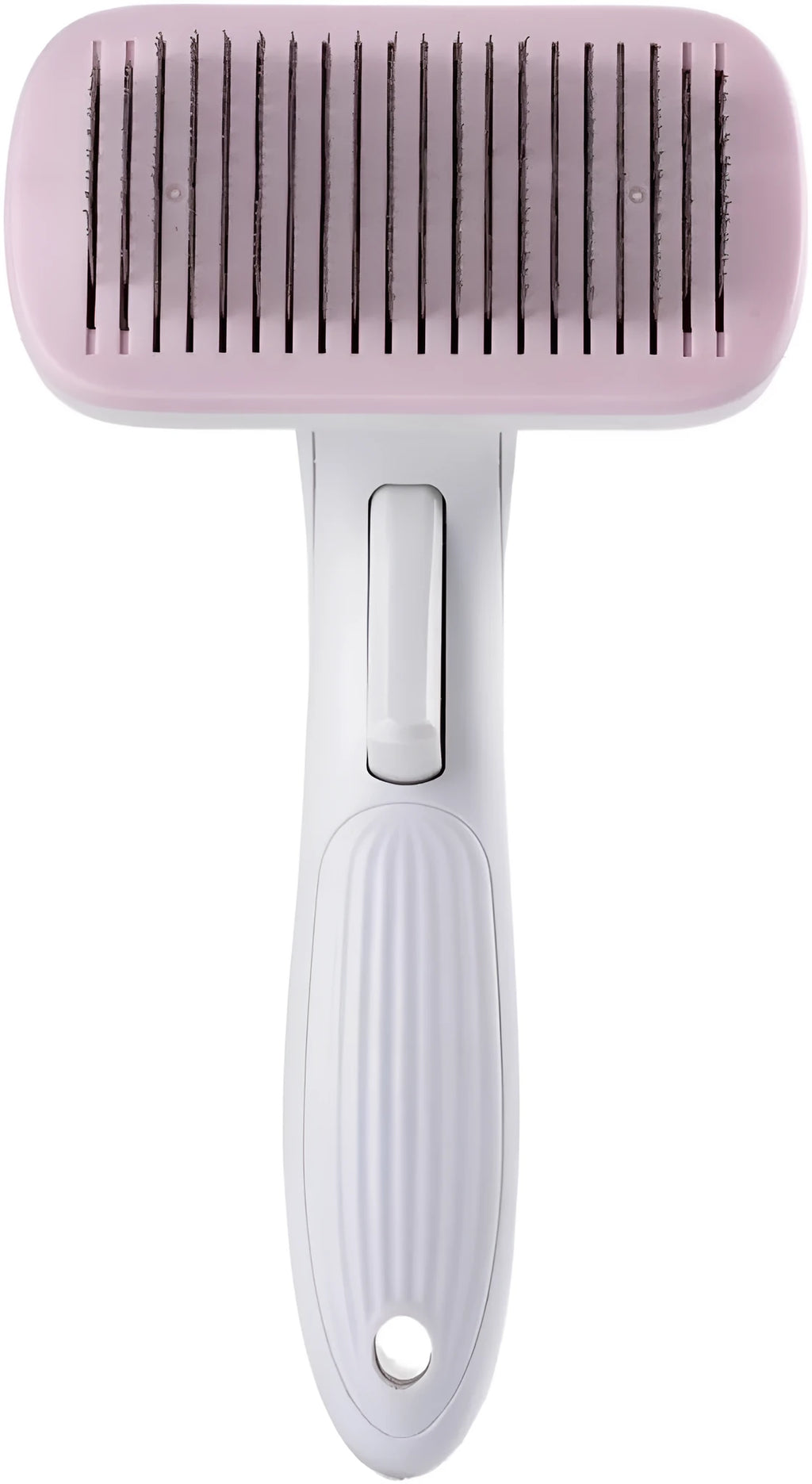 Automatic pet hair removal comb in blue, grey, green, or pink colours for dogs and cats