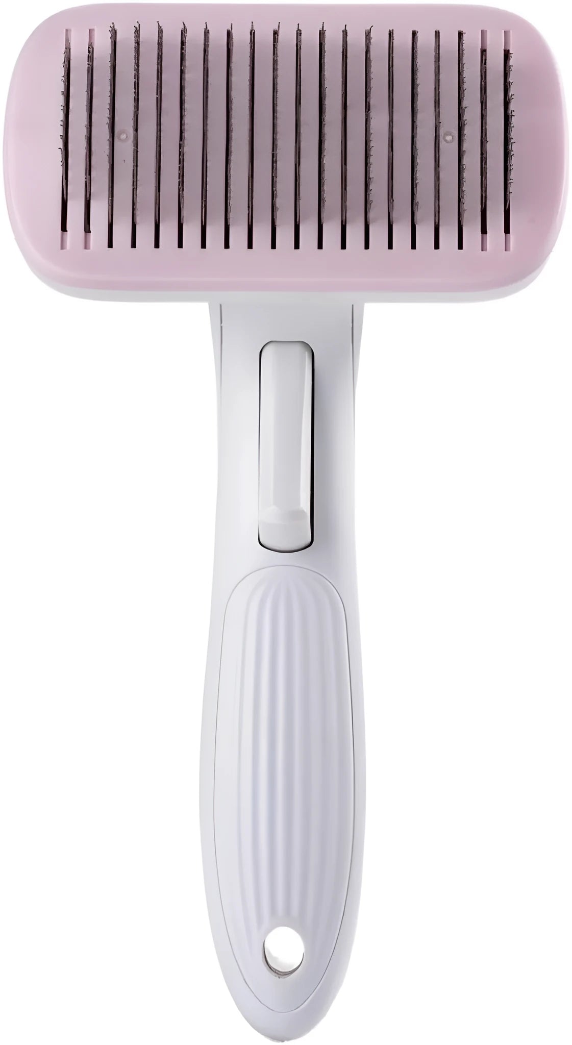 Automatic pet hair removal comb in blue, grey, green, or pink colours for dogs and cats
