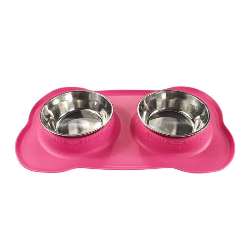 Silicone dog bowl with stainless steel interior in large and small sizes with five colour options