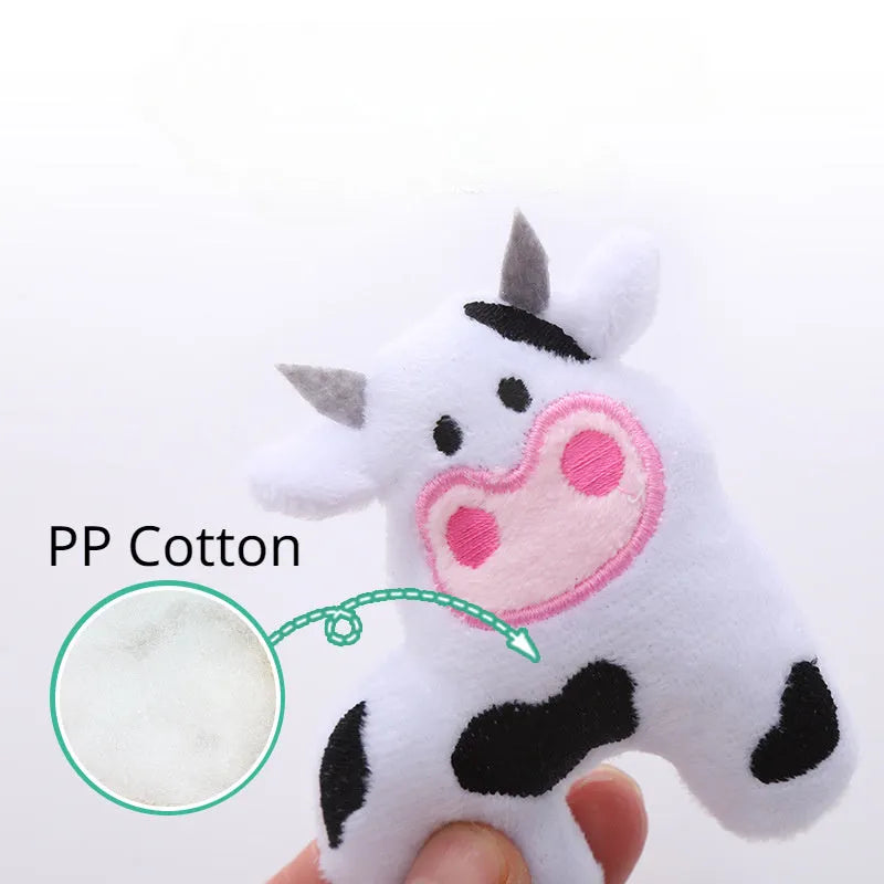 Cow parrot shape plush cat toy with colourful fabric and catnip filling for interactive play