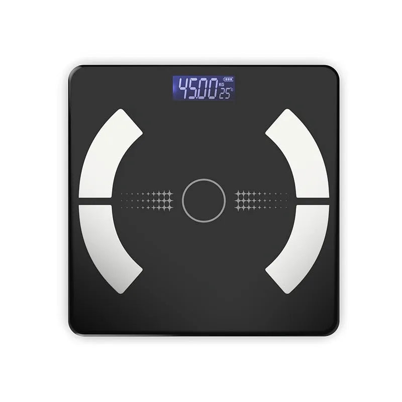 Smart Bluetooth body fat scale in white, black or pink with USB charging for weight, body fat, moisture and calorie measurement