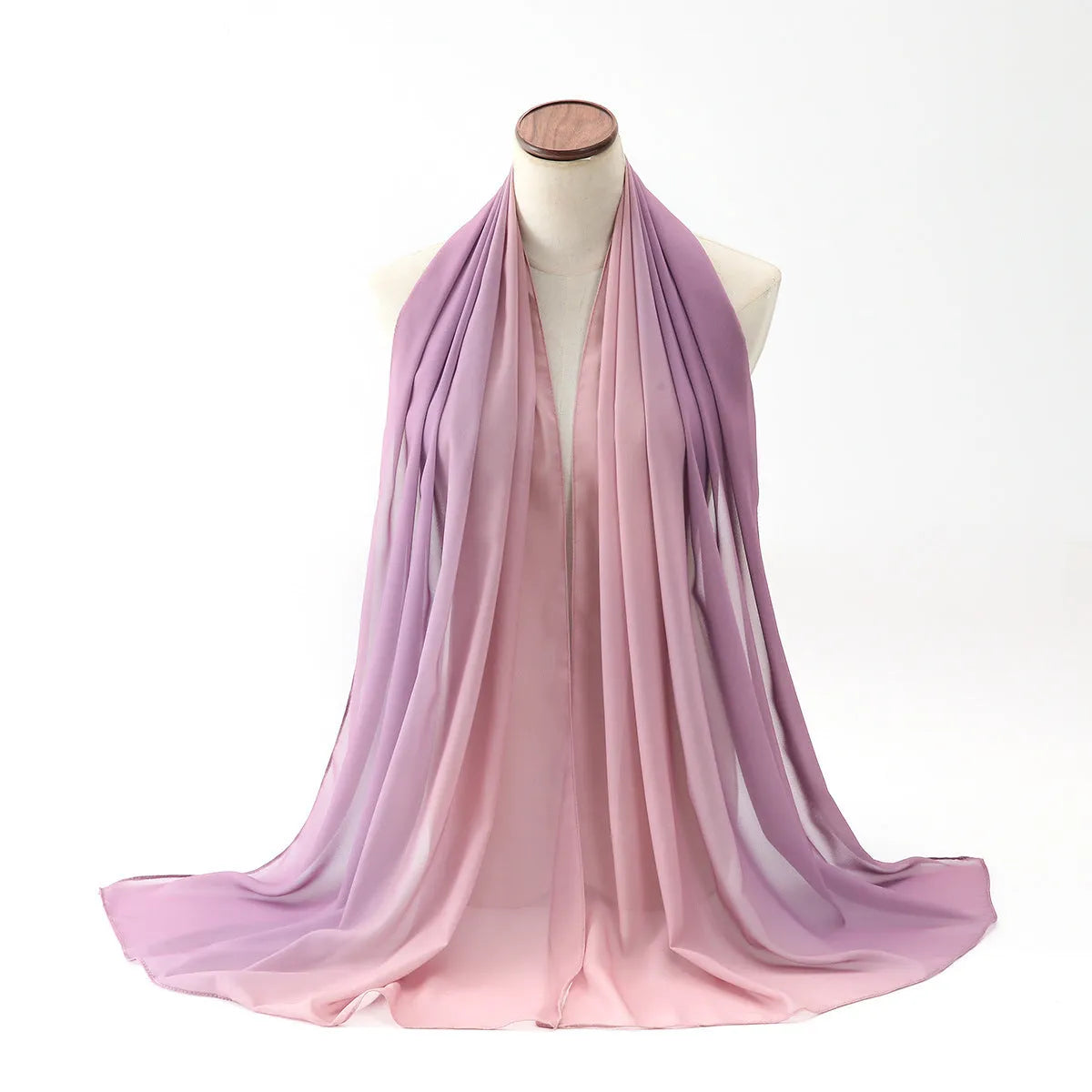 Women's chiffon bubble towel texture scarf in ethnic Pu long style showing length and colour options