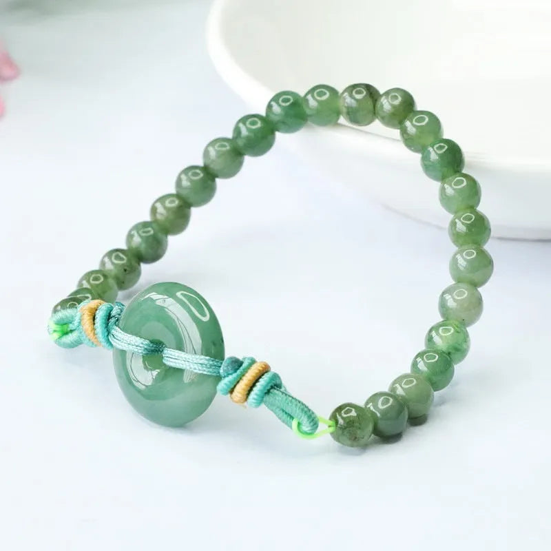 Natural jade star-shaped safety buckle bracelet with emerald oil green beads approximately 6mm